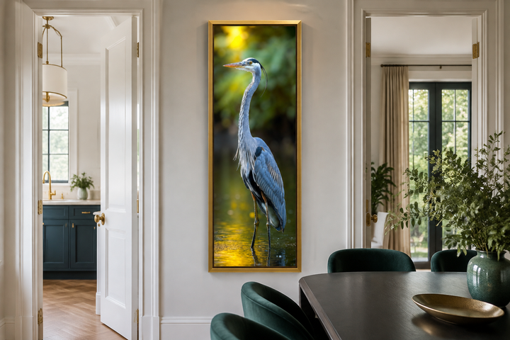 Photo Style Blue Heron Vertical Narrow Wall Art