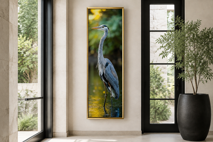 Photo Style Blue Heron Vertical Narrow Wall Art