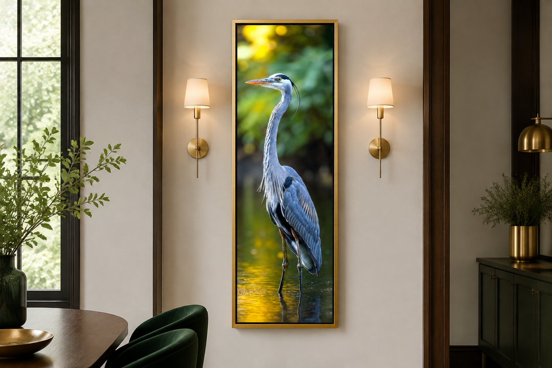 Photo Style Blue Heron Vertical Narrow Wall Art