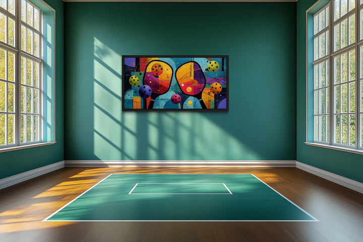 Pickleball Wall Art – Vibrant Abstract Paddle Canvas Print for Game Room Decor