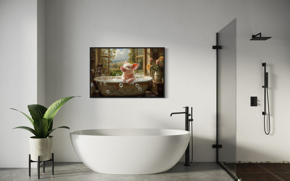 Piglet in a Bathtub Framed Canvas Wall Art