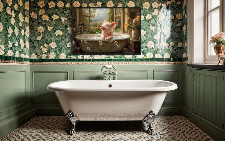 Piglet in a Bathtub Framed Canvas Wall Art