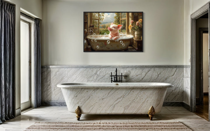 Piglet in a Bathtub Framed Canvas Wall Art