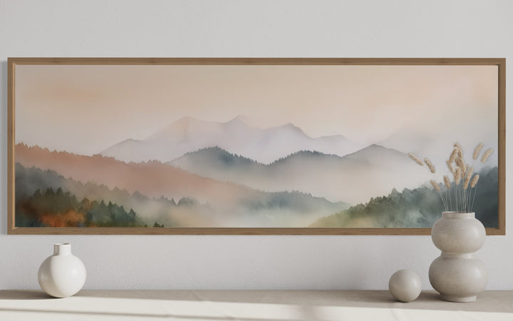 Pink And Green Pastel Mountain Landscape Above Bed Wall Art