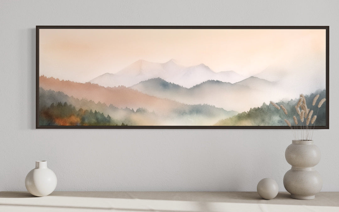 Pink And Green Pastel Mountain Landscape Above Bed Wall Art