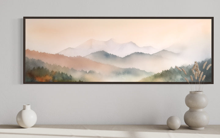 Pink And Green Pastel Mountain Landscape Above Bed Wall Art