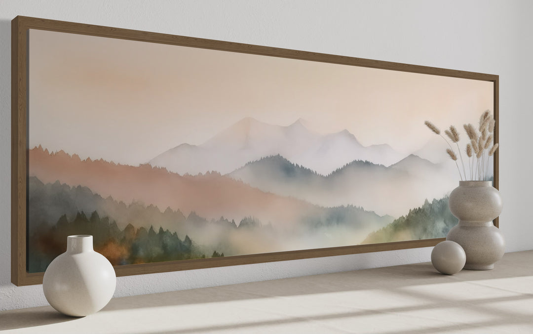 Pink And Green Pastel Mountain Landscape Above Bed Wall Art