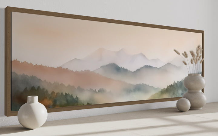 Pink And Green Pastel Mountain Landscape Above Bed Wall Art