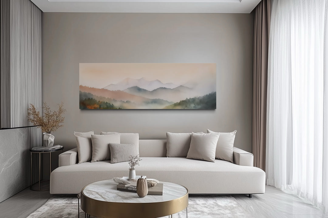 Pink And Green Pastel Mountain Landscape Above Bed Wall Art