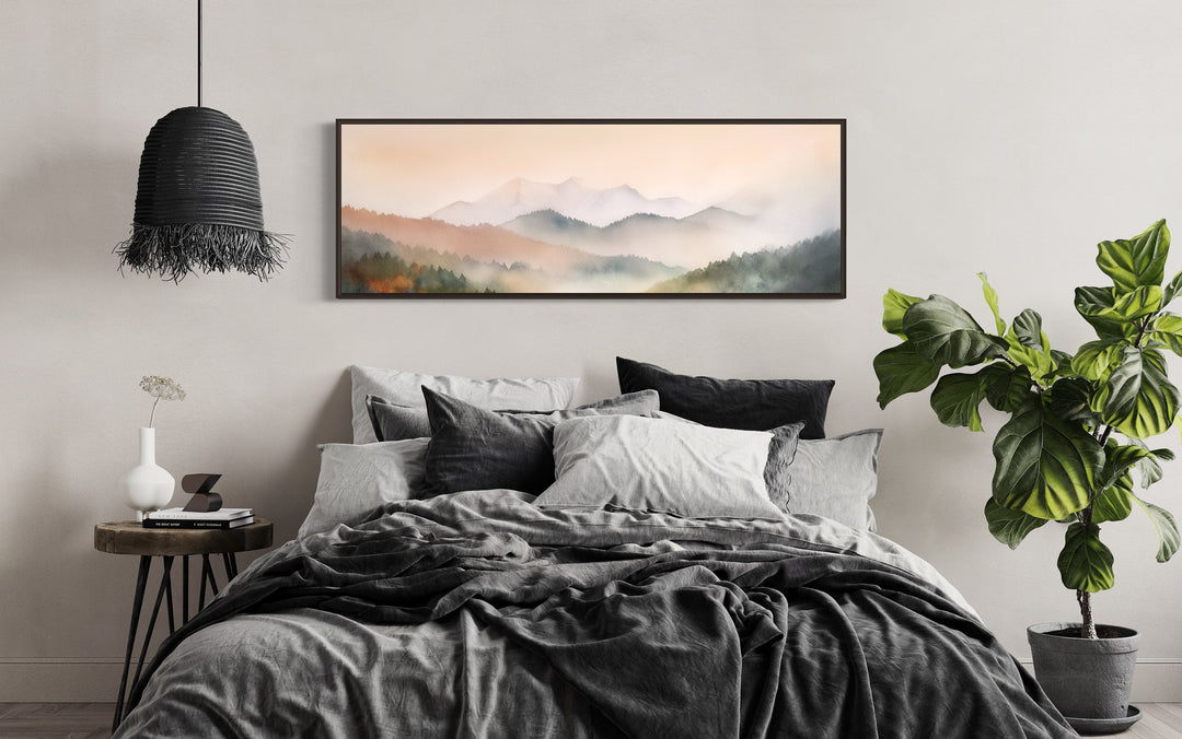 Pink And Green Pastel Mountain Landscape Above Bed Wall Art