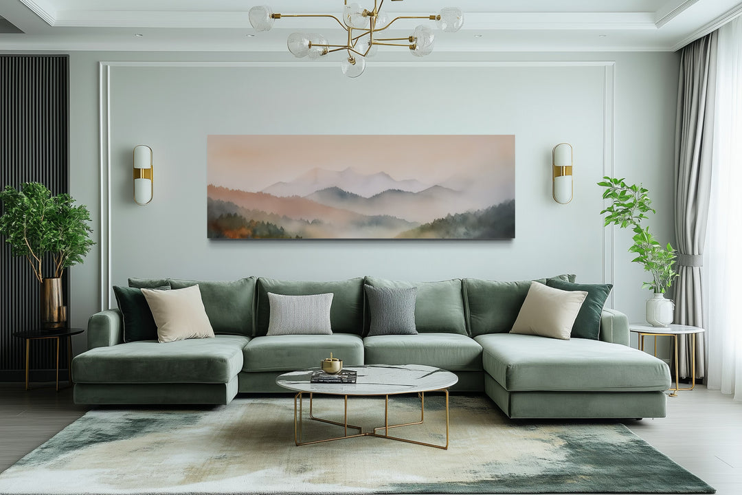 Pink And Green Pastel Mountain Landscape Above Bed Wall Art