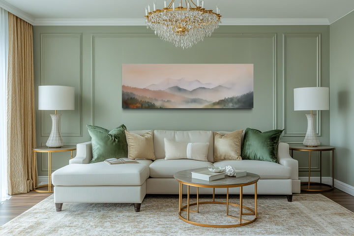 Pink And Green Pastel Mountain Landscape Above Bed Wall Art