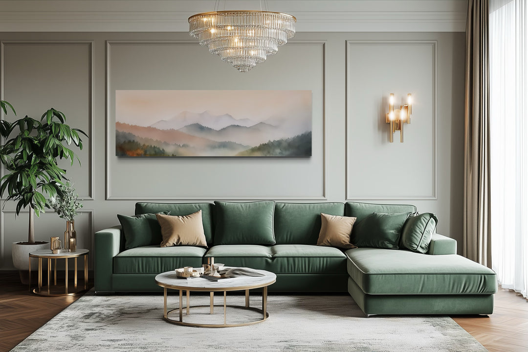 Pink And Green Pastel Mountain Landscape Above Bed Wall Art