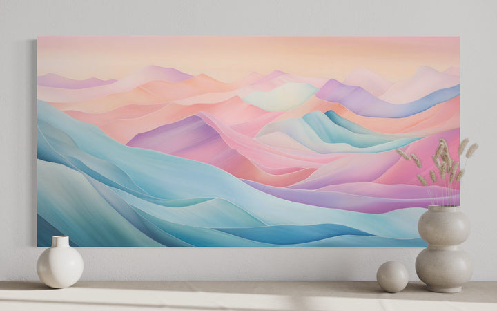 Pink Blue Pastel Abstract Marble Mountain Landscape Framed Canvas Wall Art