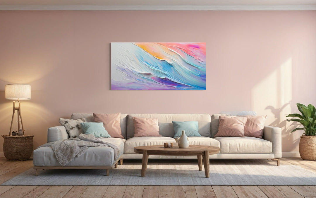 Pink Blue Purple Pastel Abstract Painting Framed Canvas Wall Art