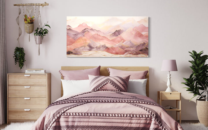 Pink Brown Abstract Marble Mountain Landscape Framed Canvas Wall Art