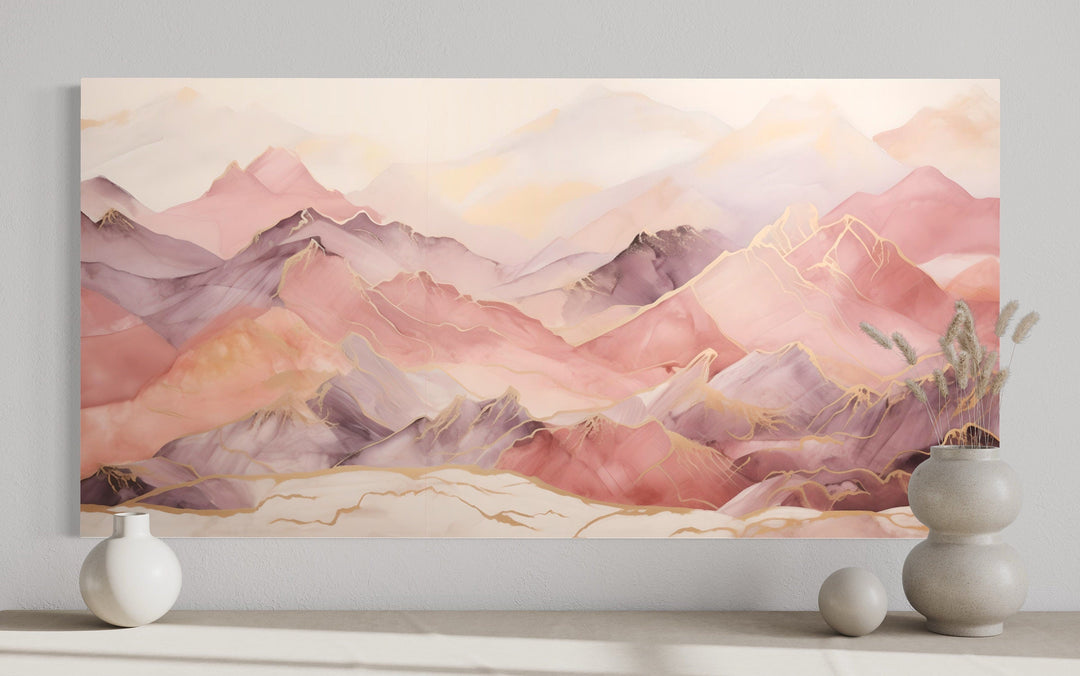 Pink Brown Abstract Marble Mountain Landscape Framed Canvas Wall Art