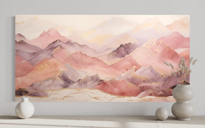 Pink Brown Abstract Marble Mountain Landscape Framed Canvas Wall Art