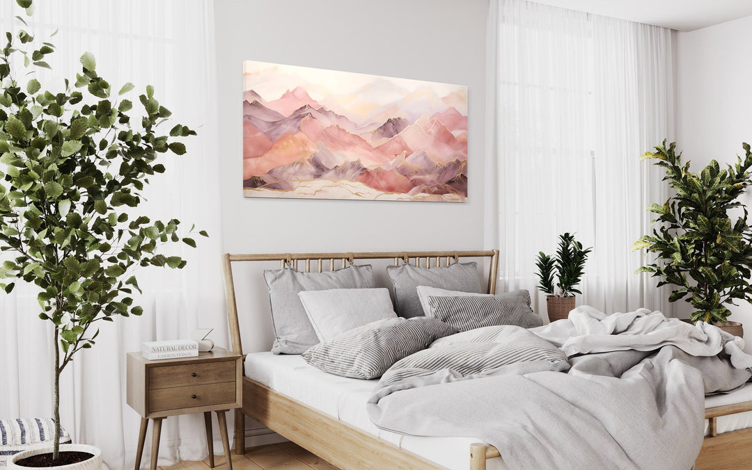 Pink Brown Abstract Marble Mountain Landscape Framed Canvas Wall Art