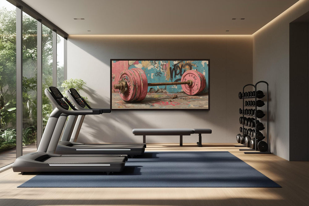 Pink Graffiti Barbell Wall Art For Women's Gym Decor