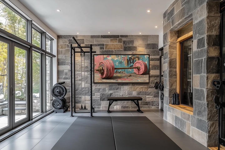 Pink Graffiti Barbell Wall Art For Women's Gym Decor