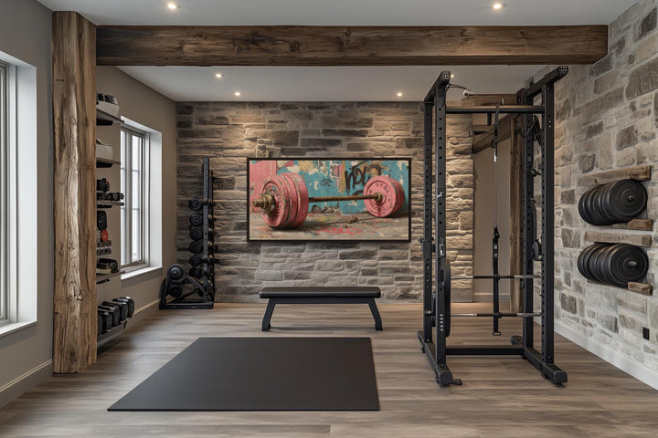 Pink Graffiti Barbell Wall Art For Women's Gym Decor