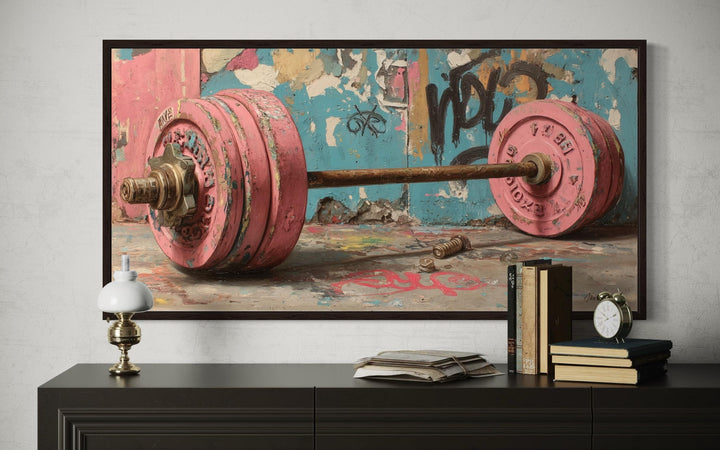 Pink Graffiti Barbell Wall Art For Women's Gym Decor