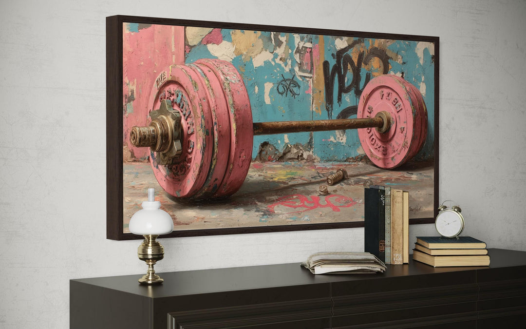 Pink Graffiti Barbell Wall Art For Women's Gym Decor