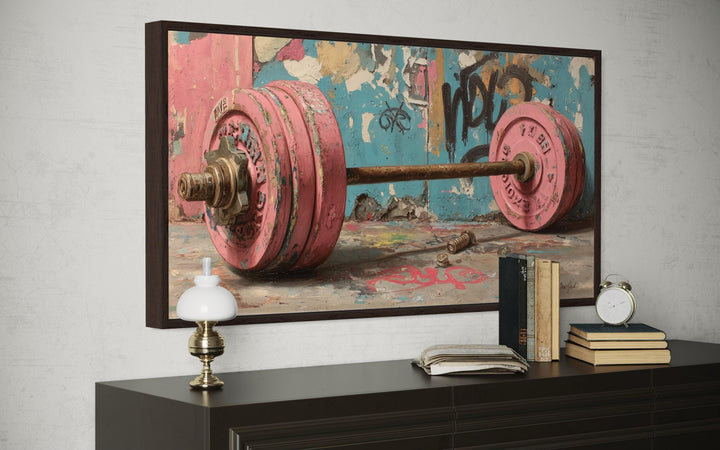 Pink Graffiti Barbell Wall Art For Women's Gym Decor