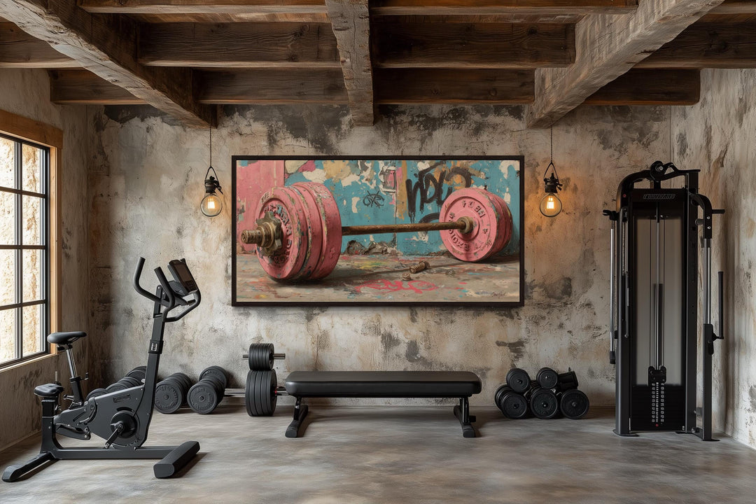 Pink Graffiti Barbell Wall Art For Women's Gym Decor