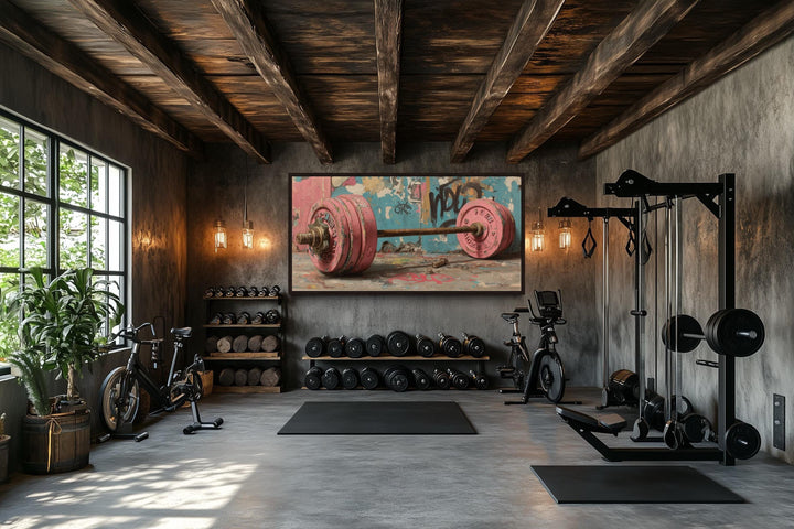 Pink Graffiti Barbell Wall Art For Women's Gym Decor