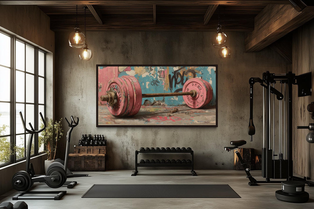 Pink Graffiti Barbell Wall Art For Women's Gym Decor