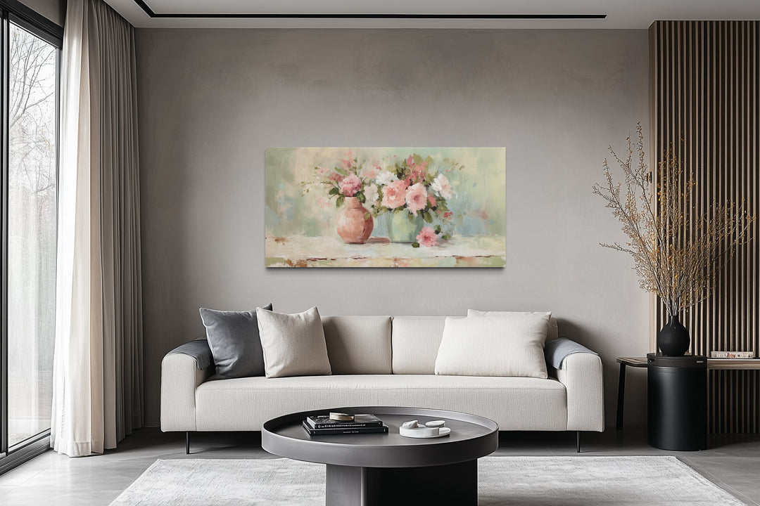 Pink Green Floral Vases Dining Room Wall Art