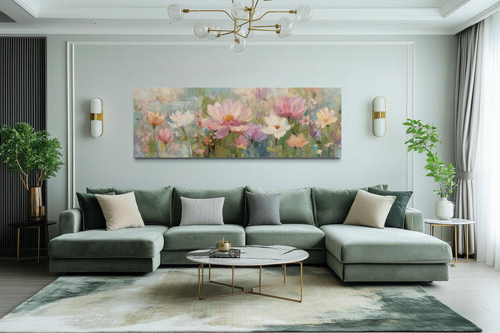 Pink Green Long Horizontal Botanical Floral Wall Art
