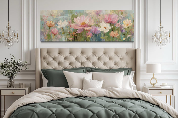 Pink Green Long Horizontal Botanical Floral Wall Art