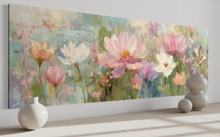 Pink Green Long Horizontal Botanical Floral Wall Art