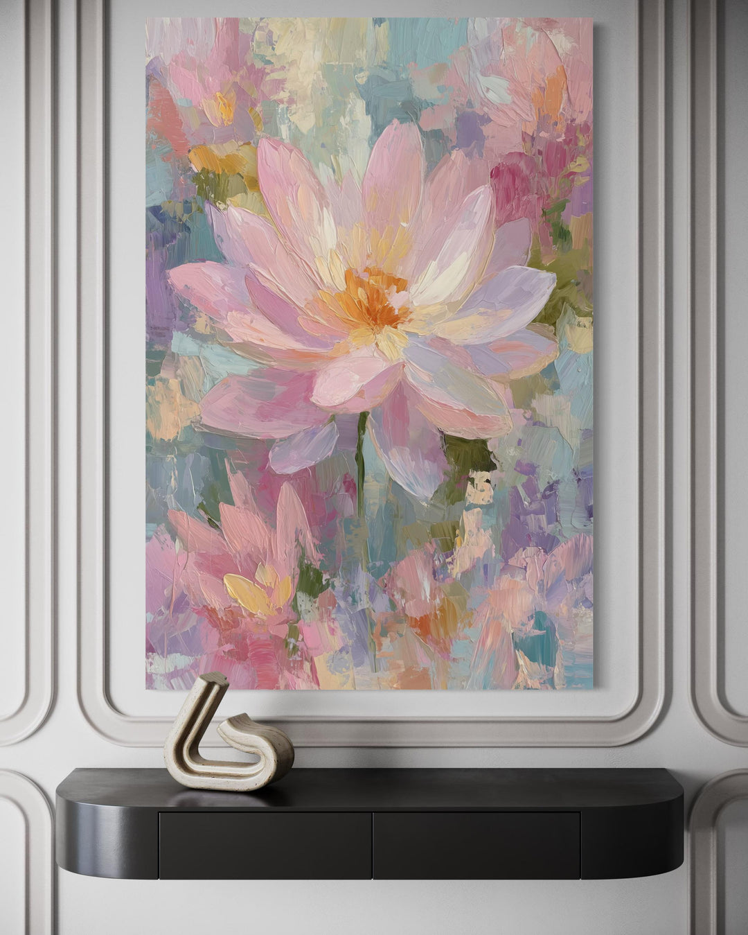 Pink Lotus Flower Vertical Canvas Wall Art