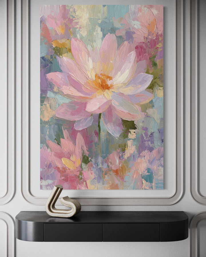 Pink Lotus Flower Vertical Canvas Wall Art
