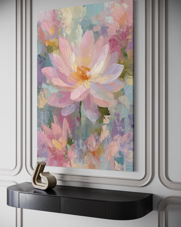 Pink Lotus Flower Vertical Canvas Wall Art