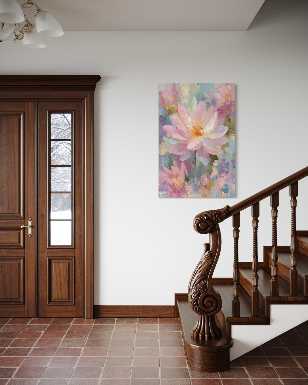 Pink Lotus Flower Vertical Canvas Wall Art