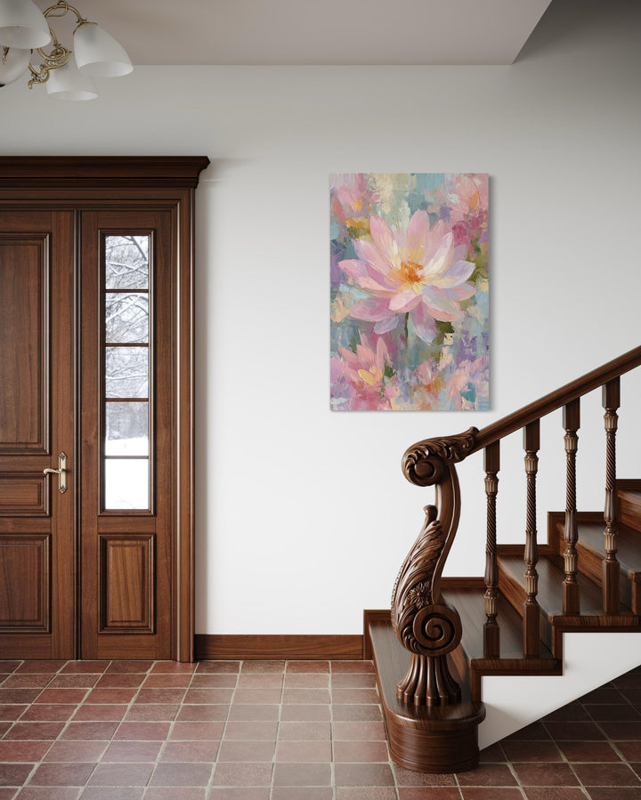 Pink Lotus Flower Vertical Canvas Wall Art