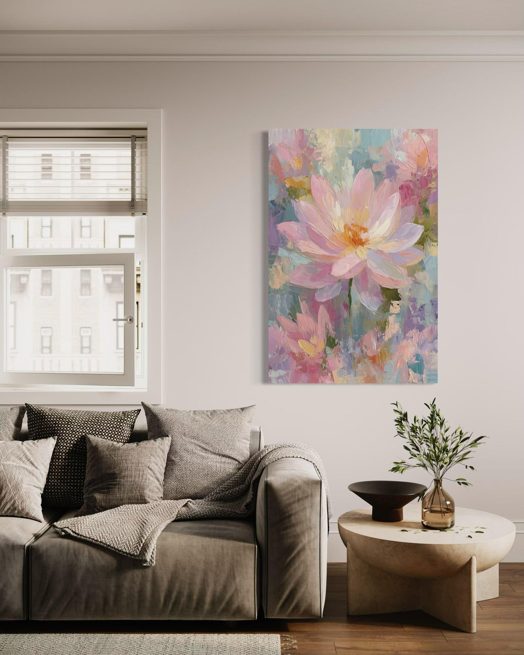 Pink Lotus Flower Vertical Canvas Wall Art