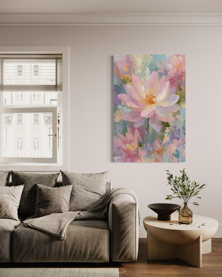 Pink Lotus Flower Vertical Canvas Wall Art