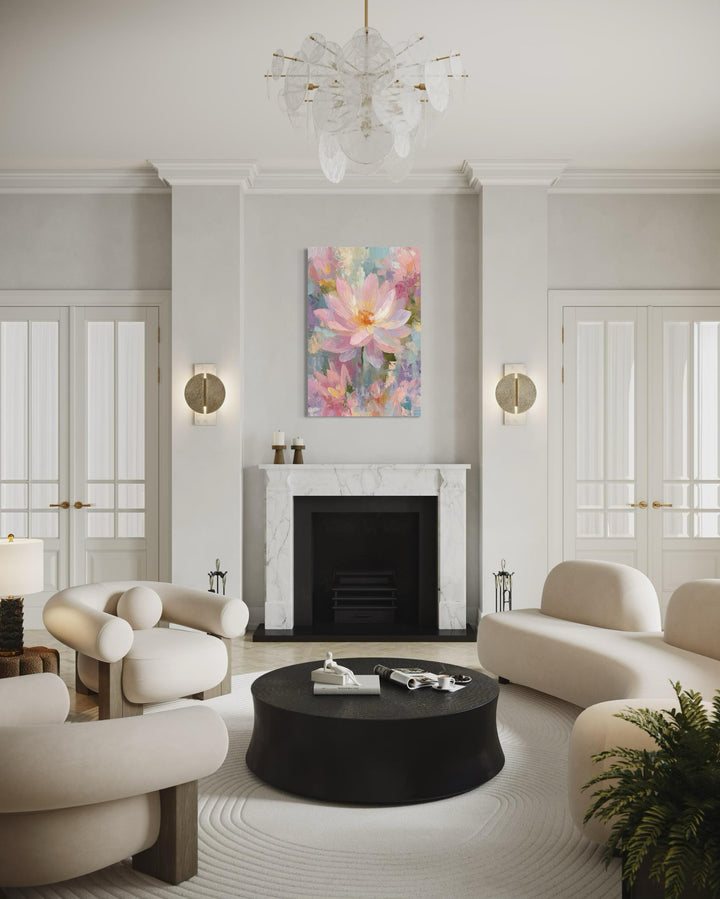 Pink Lotus Flower Vertical Canvas Wall Art