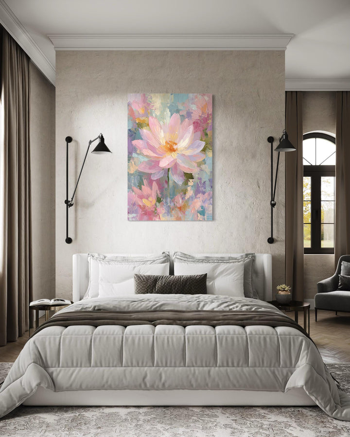 Pink Lotus Flower Vertical Canvas Wall Art