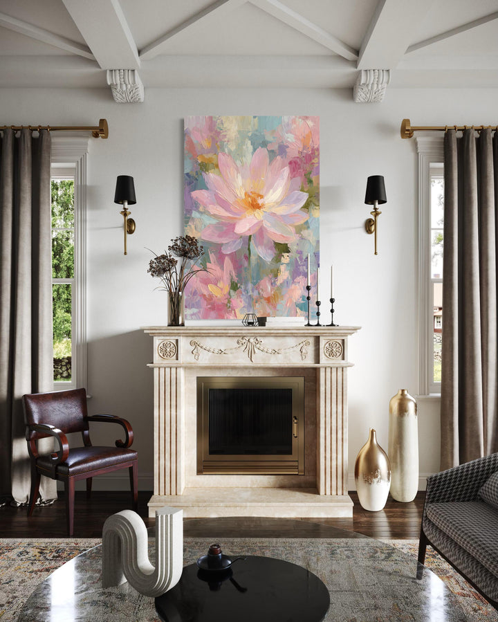 Pink Lotus Flower Vertical Canvas Wall Art