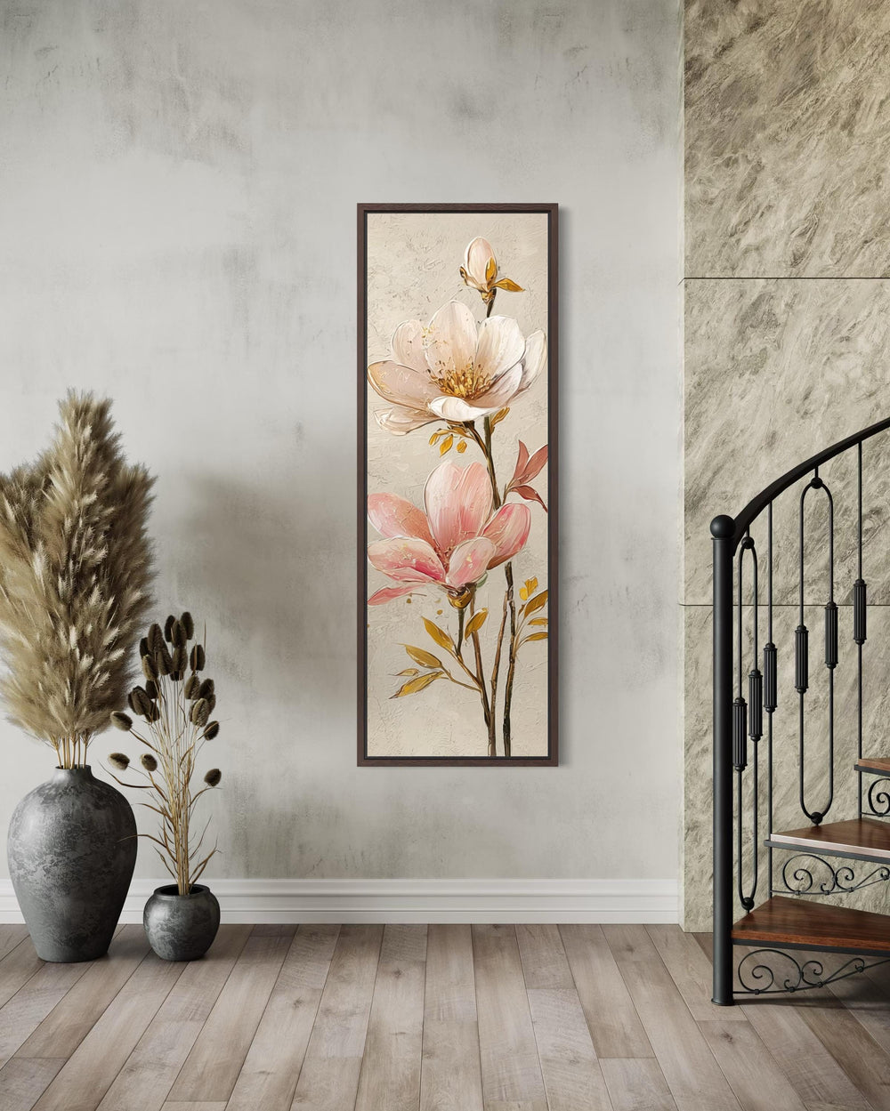 Pink Magnolia Floral Tall Vertical Canvas Wall Art