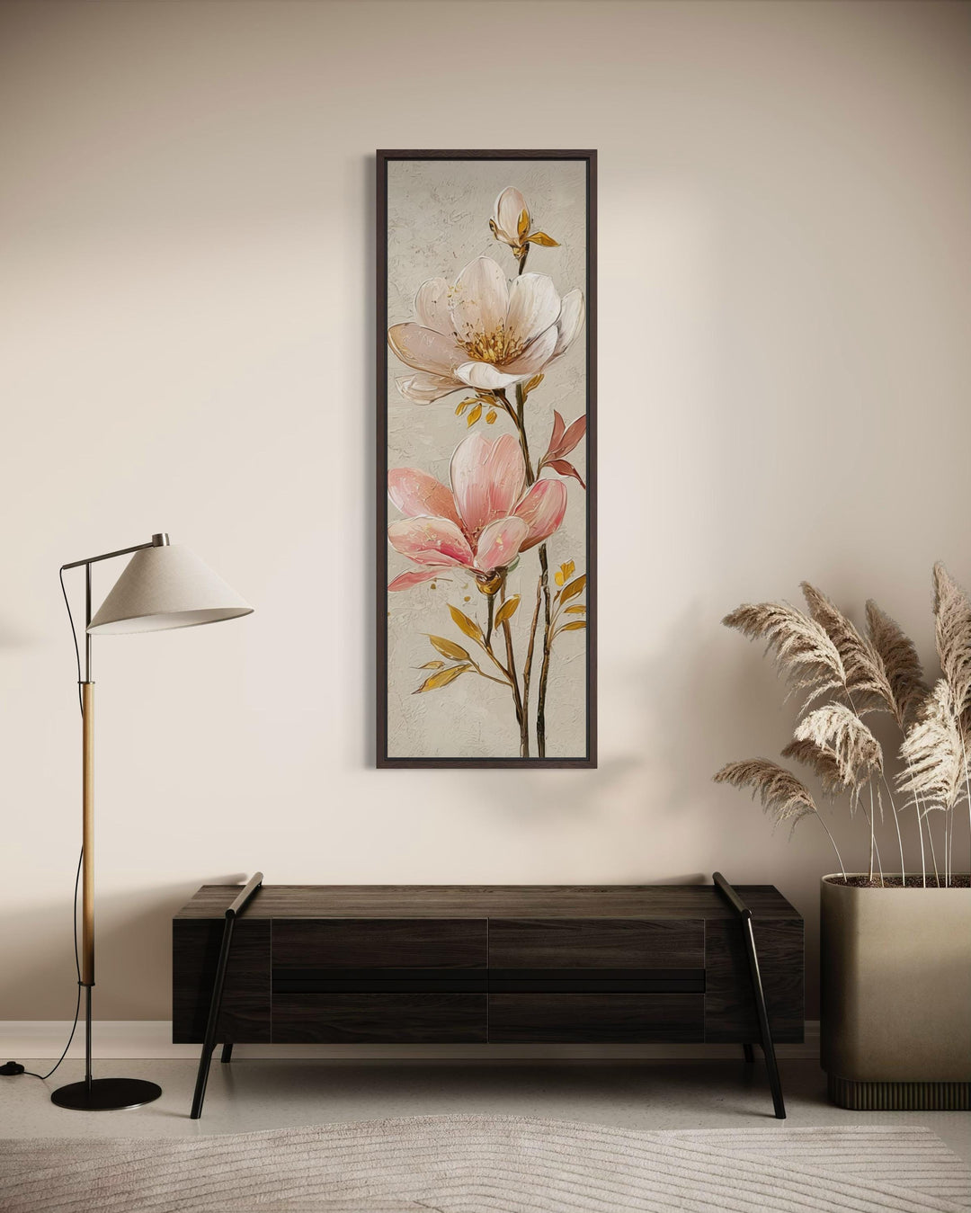 Pink Magnolia Floral Tall Vertical Canvas Wall Art