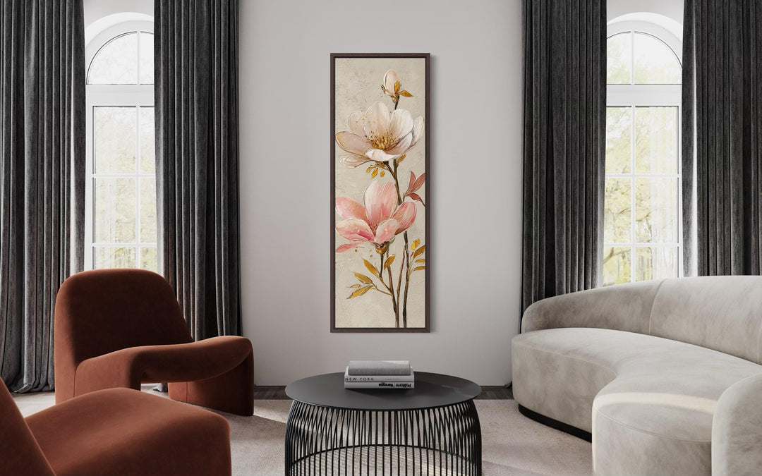 Pink Magnolia Floral Tall Vertical Canvas Wall Art