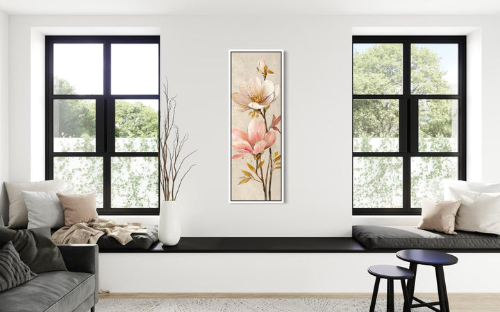 Pink Magnolia Floral Tall Vertical Canvas Wall Art